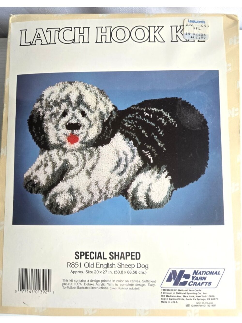 1986 Latch Hook Kit R851 Old English Sheep Dog Special Shaped NEW Sealed